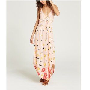 Billabong V-Neck Floral Maxi Dress with Adjustable Straps, Elastic Waist & Back